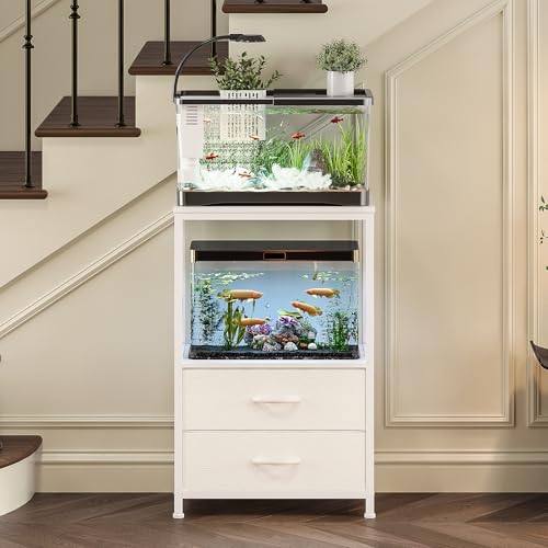 10 Gallon Aquarium Stand with 2 Drawers, White | 10 Gallon Fish Tank Stand; 2-Tier Storage Shelf; Heavy-Duty Metal Frame; Reptile & Turtle Tank Stand; White Finish - color: White
