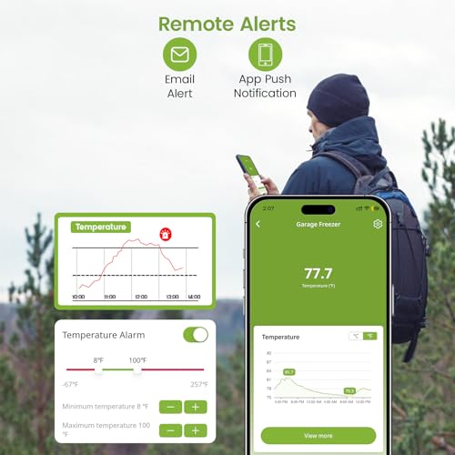 WiFi Freezer Alarm & Refrigerator Thermometer, App & Email Alerts | Garage, deep & chest freezer alarm, Still alerts on power outage or WiFi loss, +/-0.9F at -40F, flat door-seal probe, no hub - style: White (1-Pack)