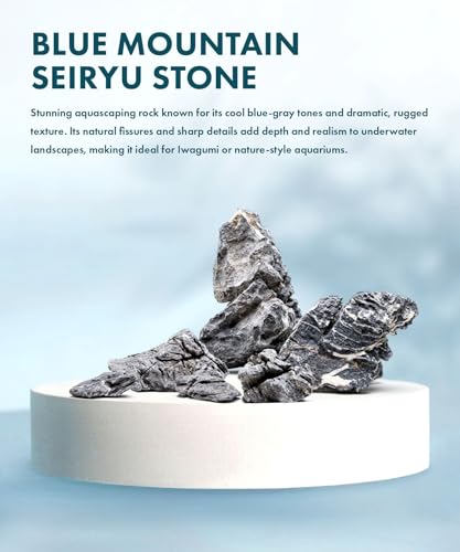 Natural Aquarium Stones - Dark Bluish-Grey w/White Veins - Iwagumi Aquascaping Rocks, Freshwater Tanks, Cichlids, Betta Fish & Shrimp Tank Decorations - Blue Mountain Seiryu, 5 LB - color: Blue Seiryu, size: 5 Pounds