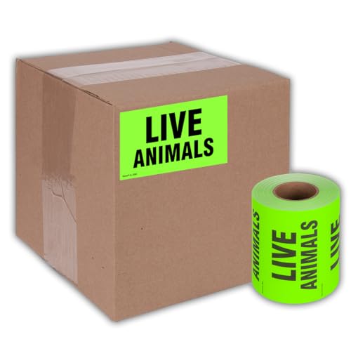 Kenco 3" X 5" Live Animals Fluorescent Shipping Label Stickers for Shipping and Packing - 500 Adhesive Labels Per Roll (5 Pack) - size: 5 PACK