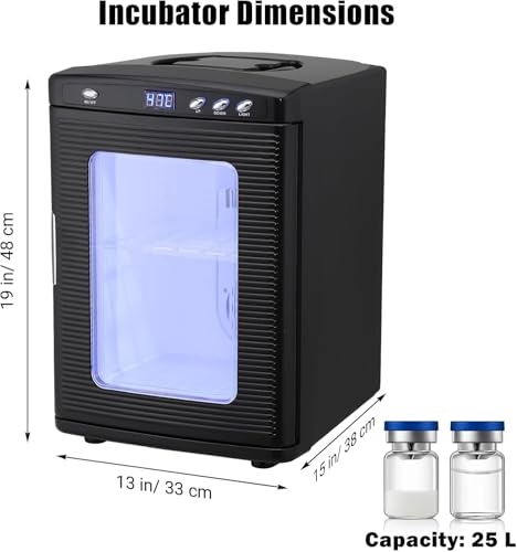 25L Reptile Egg Incubator with Temperature Control (10°c - 60°c), Portable Digital Cooling & Heating Lab Incubator for Small Reptiles, 12V/110V Compatible(Black) - color: Black