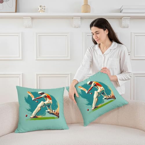 Erosebridal Cricket Keeper Throw Pillow Covers Sports Cricket Cushion Covers 22X22 Set of 2,Teal Ball Games Cushion Cases Sport Competition Decorative Pillowcases - color: Teal Green White, size: 22" x 22" (Pack of 2)