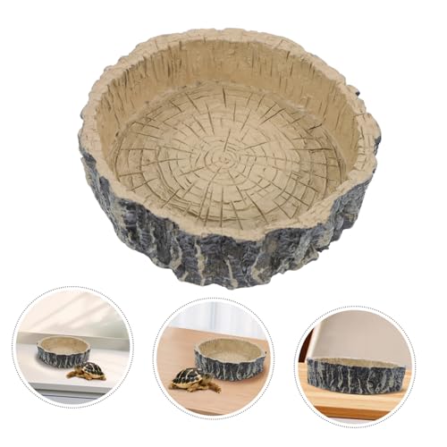 Kisangel Reptile Feeding Bowl for Tortoise and Lizard Dark Brown Resin Food and Water Dish Crawling Food Storage Container for Reptile Supplies Sturdy and Easy to Clean