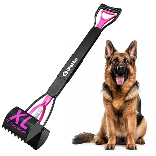 32" Long Handle Dog Pooper Scooper for Yard โ No Bending, Clean Pickup on Grass, Gravel & Sand, Easy to Clean & Durable - color: Rose Pink