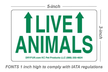 Live Animal Shipping Label Set of 5 (Waterproof, Reflective, Plastic & Paper) for Airline Travel, Includes Kennel Name Tag & Zipper Pouch