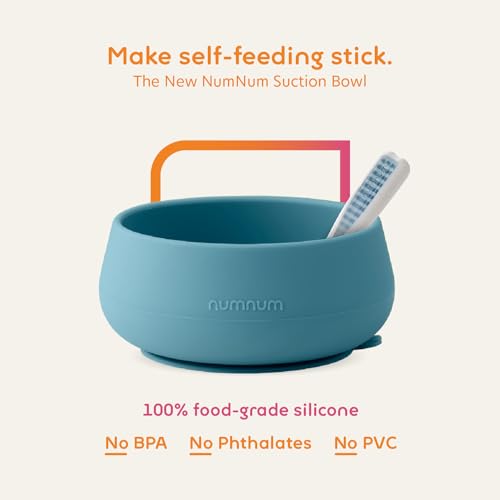 NumNum Baby Suction Bowl & Spoons Set 4+ Mo, Mauve | Strong Non Slip Silicone Suction Bowl With First Stage Self Feeding Spoons, BPA Free Baby Feeding Essentials Set - color: Mauve/Light Mauve