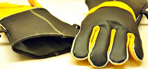 G & F Products Leather Heat-Resistant BBQ Gloves, Kevlar Stitch, 1 Size - style: Grain Finish Back/Suede Finish Palm.