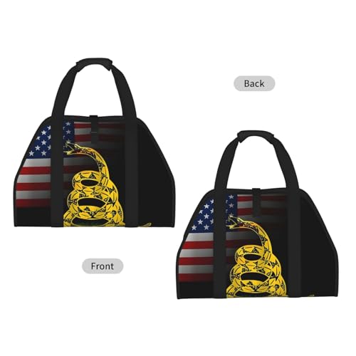 American Flag Yellow Cartoon Snake Portable Firewood Transport Bag, Open Sides Log Carrier Tote For Home Camping