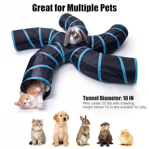 Bemodst Cat Tunnel for Indoor Cats, 5 Way Cat Tubes and Tunnels Collapsible S-Shape Small Animal Tubes Kitty Tunnels Interactive Maze Cat Toy for Kitten Rabbit Ferret - 5 Way - color: Black&Blaue 5 way