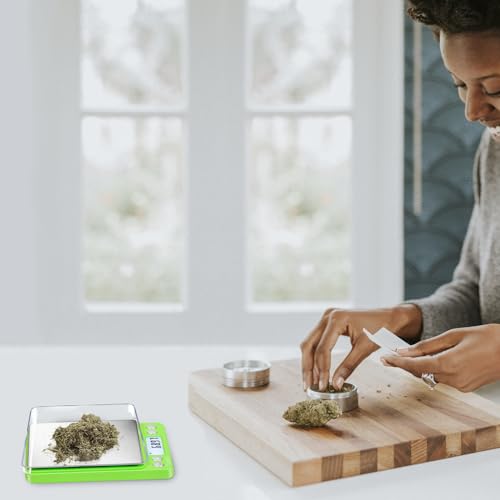 Fuzion Digital Scale .01 Gram Accuracy, 500g Small Kitchen Food Scales | 2 Trays Included for Jewelry, Gold, Herb, Powder, Spice, Coffee, Coin - Weight Gram and Oz - color: Green