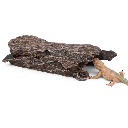 AQUA KT Reptile Hideout Tree Trunk Hollow Log Cork Bark for Lizard Bearded Dragon Snake Chameleon Hermit Crab Leopard Gecko Terrarium Habitat Decoration