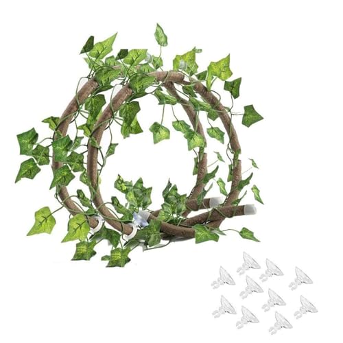 Tfwadmx 7FT Jungle Vines for Reptiles with Suction Cups 2 Pcs Bend A Branch Ivy Artificial Climbing Fake Leaves Habitat Terrarium for Chameleons, Snakes, Ball Python (2m/6.5Ft) - size: 6.5 Ft Thin Vines 2 pcs