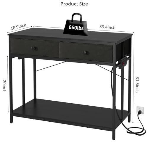 VOWNER 40 Gallon Aquarium Stand with Power Outlet & Cabinet Storage, Black | Metal Frame Fish Tank Stand, Double Turtle Reptile Terrariums Tank Stand, 39.4" L*18.9" W Tabletop, 660LBS Capacity - color: Black