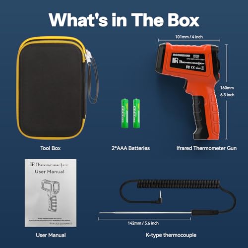 Infrared Thermometer Gun, -58°F to 1796°F, Dual-Mode 16:1 | Surface & Internal Temperature Reading,Humidity Display,Ideal for HVAC, Cooking & Home Inspection - color: Orange/-58°F to 1796°F and -58°F to 572°F