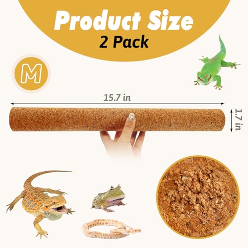 Cork Branch for Reptiles Climbing Branches 2 Pack Natural Tree Frog Cork Wood Stick Crested Geckos Habitat Decor for Snake Lizard Bearded Dragon Chameleon Terrarium 15.7 Inches - size: L: 2 PCS (16 x 1.7in)