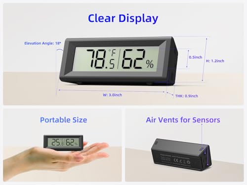 Small Digital Hygrometer, Humidity Meter, Indoor Thermometer, Room Temperature and Humidity Monitor, Gauge with Accurate Sensor, for House, Home, Baby Room, Greenhouse, Humidor, Incubator, Reptiles - color: Black