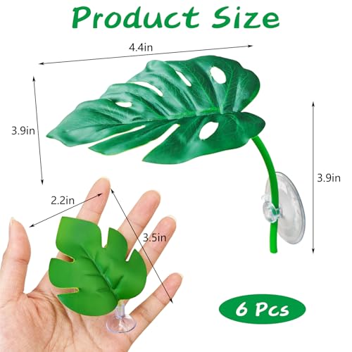 BNOSDM 6 Pcs Crested Gecko Tank Accessories Frog Habitat Platform with Suction Cups Amphibian Plastic Leaf Decoration Reptile Basking Resting Spot for Turtles Lizards (Green)