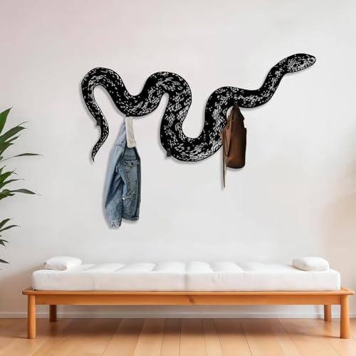 Hunanies Snake Coat Rack Wall Mount, Large Snake Coat Hooks, Snake Metal Wall Hanger, Animal Wall Decor, Clothes Hat Key Coat Hook, Entryway Wall Decor (Black, 30"x14") - color: Black, size: 30"Lx14"W