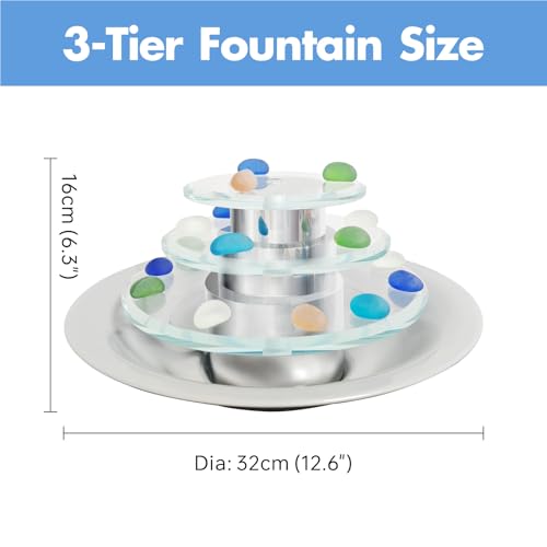 Pamopamo Indoor Tabletop Fountain 3-Tier Waterfall, Zen Meditation Fountain with LED Light, Small Desk Water Feature Soothing Sound Relaxing for Office Home Décor - size: 3-Tier Fountain