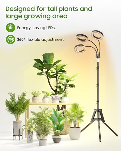 Grow Lights for Indoor Plants, Full Spectrum LED Plant Light with Tripod Stand, Plant Growing Lamps with Timer 3/9/12H, 3 Color Modes, 6 Brightness, 78'' Adjustable Height for Large Plants - size: 3 Heads