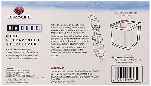Coralife Aquarium Fish Tank Marine Salt Water Turbo-Twist UV Sterilizer, Mini, For BioCubes