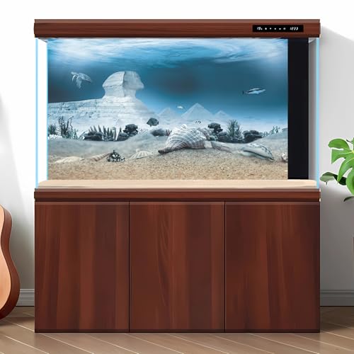 Aquarium Background Underwater Egyptian Sphinx and Pyramids Fish Tank Background Ocean Sea Bed Shells Coral Turtle Shark Tropical Marine Life Terrarium Backgrounds for Tank Decors 24x12in - color: Light Blue, size: 24(W)x12(H)inches/ 60(W)*30cm(H)
