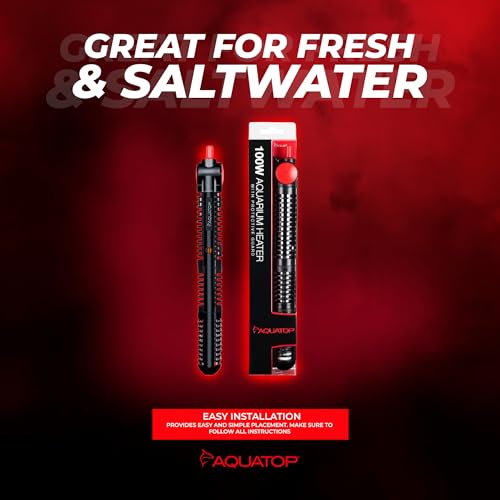Aquatop 100W Premier Glass Heater with Guard – Submersible for Fish Tanks Up to 25 Gallons – 68-93°F Adjustable Temp – Fresh & Saltwater Use - size: 100 Watts