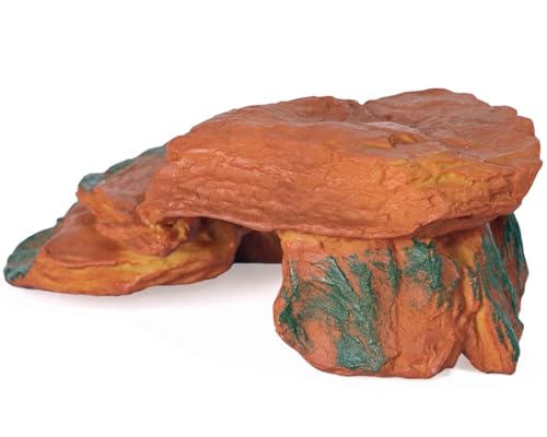 Reptile Rock Hide Cave Hiding Place, Rock Basking Platform,Great for Lizards,Snakes,Turtles,Geckos,Frogs,Amphibians,Small Animals - Lagrge Size(Yellow-Orange)