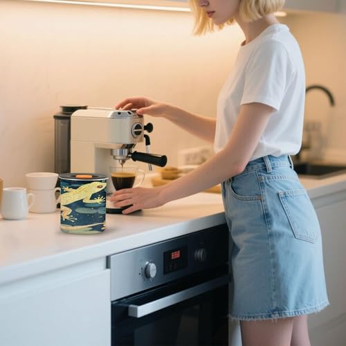 Coffee Storage Containers Stainless Steel Containers For Pantry Stackable Push Button Coffee Canister 17oz Beauty Reptile A River