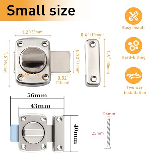 Alise Slide Bolt Latches,Small Size Double Sided Rotate Lock for Cabinet | Rotary Switch Lock,Brushed Finish Heavy-Duty Gate Latch For Storage Box,Shed Door, Pet House,Wardrobe - color: Brushed, size: Small Size