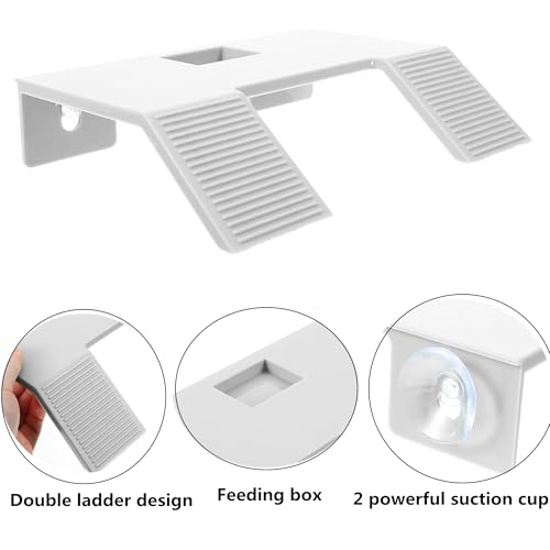 Turtle Resting Basking Platform, Turtles Ramp Tortoise Climbing Double Ladder Turtle Resting Terrace for Frog Terrapin Reptile Amphibian Habitat Hideouts (White, Small) - color: White, size: Small
