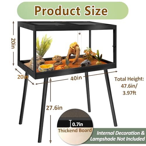 Reptile Enclosure with Leg, 65 Gallons Bearded Dragon Tank, Tempered Glass Lizard Tank with Metal Mesh Tops and Lockable Door, Spacious Reptile Habitat for Snake,Lizard (Black) - color: Black, size: 40"x20"x20",65Gallons