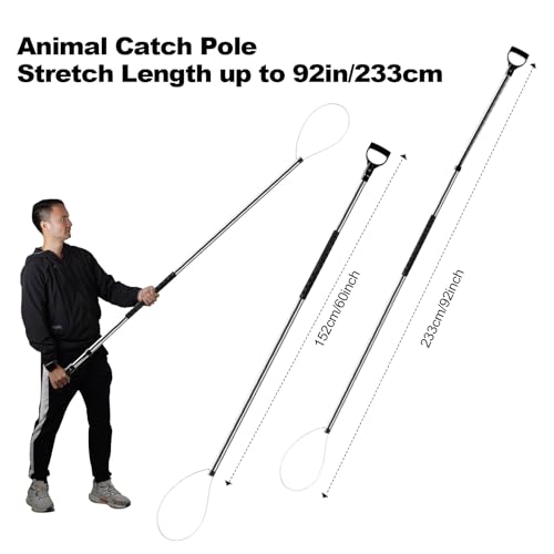 92" Animal Catch Pole Wildlife Control Tool Noose Holder Net Kit | for Dogs Feral Cat Raccoons Hog Pig Fox Coyote Bulldog Wolf Goat Lizards Boar Bichon Calf Piglet Gator