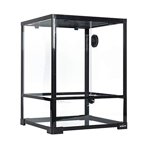 REPTI ZOO Reptile Glass Terrarium, 18" x 18" x 24" Front Opening with Double Hinge Door & Top Screen Ventilation, 30 Gallon Tank Large Reptile Terrarium (Knock-Down) - color: Black and Clear