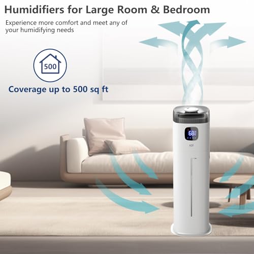 KZF Large Humidifier for Bedroom, 9L/2.5Gallon Ultrasonic Cool Mist Humidifier with Humidistat, 360°Nozzle, 350ML/H Big Mist Level, Suitable for Kids Room Livingroom Yoga Office Plant,White - color: White