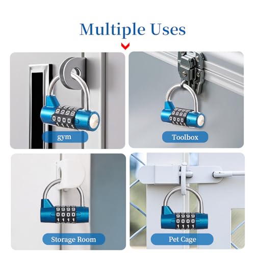 4-Digit Combination Lock, Blue Shackle for School Gym Locker | Ideal for sports toolbox case hasp storage - size: 3.5" blue