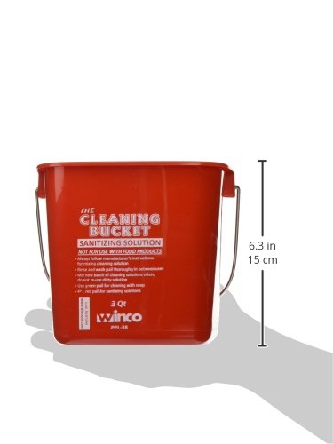 Winco 3 qt Red Plastic Sanitizing Bucket | Dishwasher safe, BPA-free - color: Red, size: 3 Quart