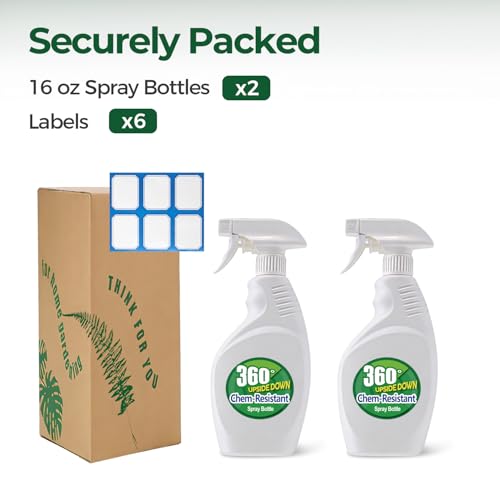 T4U Spray Bottles for Cleaning 16 oz 2 Pack, Empty Mist Sprayers | Adjustable nozzle delivers fine mist or stream for plants, hair, household solutions, gardening, salon and everyday cleaning - size: 16 OZ, 2 Pack