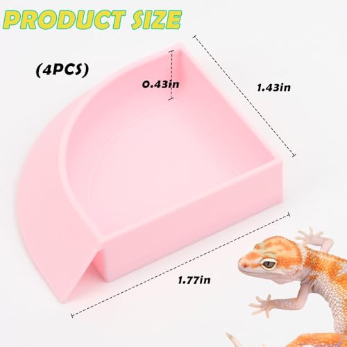 4 Pack Corner Reptile Food Water Dish, 3D Printed Quadrant Feeding Bowl for Leopard Gecko Lizard Bearded Dragon Chameleon Snake, Plastic Worm Feeder Plate for Small Reptile Pet Habitat