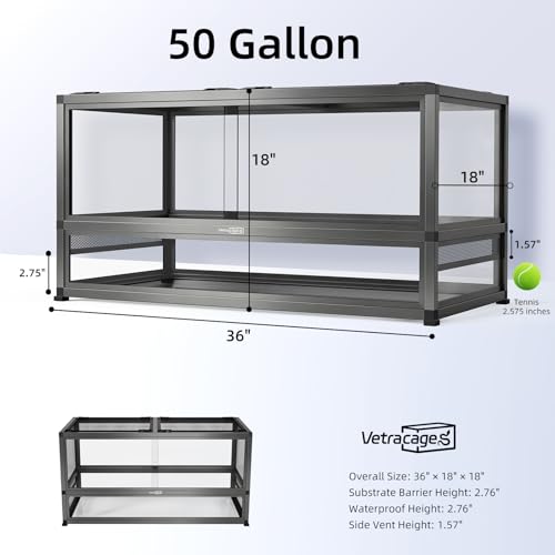 36x18x18 Glass Reptile Terrarium, 50 Gallon Aluminum Frame Reptile Enclosure with Waterproof Base, Sliding Doors, Screen Top & Stackable Design for Snakes Geckos Lizards - size: Bioactive-36X18X18INCH