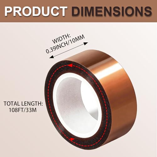 6 Rolls 10mm x 33m(0.4in x 108FT) Heat Tape for Sublimation Transfer, High Temperature Heat Resistant Tape Heat Transfer Tape for Heat Sublimation Press Vinyl,No Residue, Soldering,Circuit Board