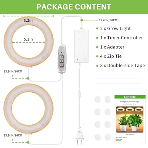 LORDEM 6.3" Bamboo Ceiling Grow Light for Indoor Plants, 144 LEDs Full Spectrum Grow Lamp, Under Cabinet Plant Light with 4/8/12H Auto Timer, 3 Switch Modes, 4 Dimmable Brightness Levels, Dual Head - color: Dual Light--Bamboo