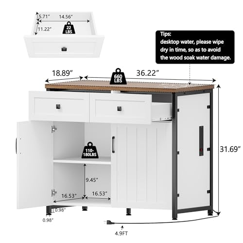 Pipleo 40-50 Gallon Aquarium Stand with Power Outlets, Cabinet for Fish Tank Accessories Storage, Heavy Duty Metal Fish Tank Stand Suitable for Turtle Tank, Reptile Terrarium, 660LBS Capacity, White - color: White