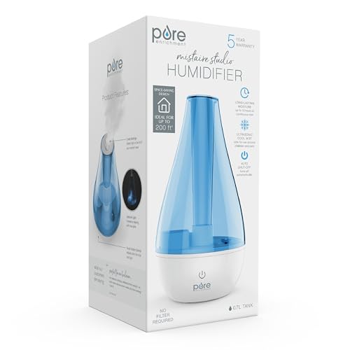 Pure Enrichment MistAire Studio Ultrasonic Cool Mist Humidifier - Small & Compact, Overnight Operation, 2 Mist Settings, Optional Night Light, & Auto Shut-Off - For Offices, Plants & Small Spaces - size: MistAire Studio (Small)