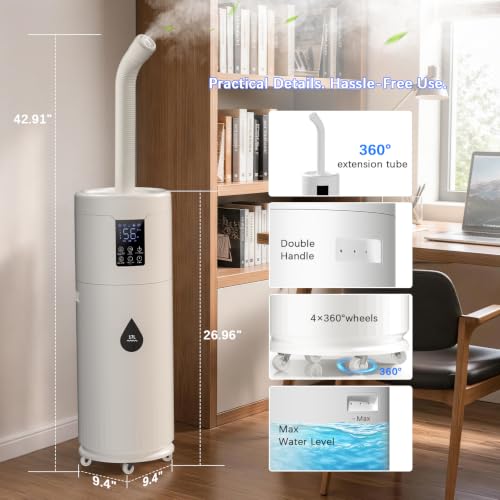 Humidifiers for Large Room Home Bedroom 2000 sq.ft. 17L/4.5Gal Large Humidifier with Extension Tube & 4 Speed Mist,Top Fill Wholehouse Humidifier with 360°Nozzle for Plant Office Commercial Greenhouse - color: White