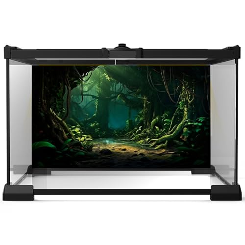 Aquarium Background Dark Night Jungle Forest Terrarium Backdrop Rainforest Stream Huge Trees Fish Tank Background Wallpaper Poster Forest Reptile Habitat Backdrop Vinyl 24x12in - color: Blue_Green, size: 24(W)x12(H)inches/ 60(W)*30cm(H)