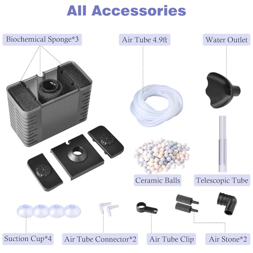Dirvin 3 in 1 Aerodynamics Aquarium Filter, Removable Powerful Internal Fish Tank Filter, Fish Tank Filters with Triple Filter System and Aeration Deodorization for 5-30 Fish Tanks, Turtle Tanks