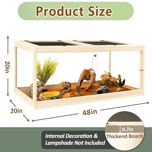 Bearded Dragon Tank 81 Gallon, Tempered Glass Reptile Tank with Meatl Mesh Roof and Front Sliding Door, Anti-Scratch Lizard Tank,Spacious Reptile Enclosure for Snakes,Lguanas, Chameleons (Oak) - color: Oak, size: 81Gallons,48"x20"x20"