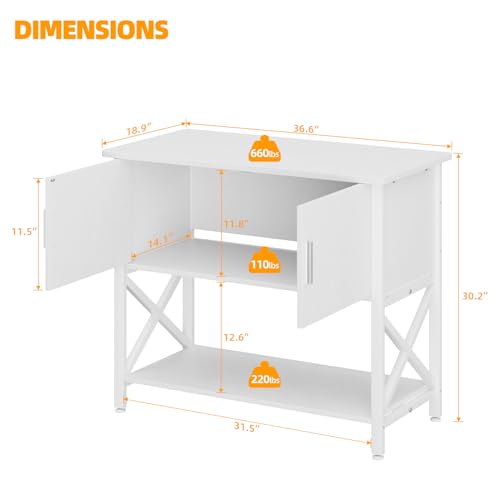 APPOLYN 40-50 Gal Aquarium Stand with Cabinet Storage, White | 36.6"Lx18.9"W, Fish Tank Stand, Metal Frame, Adjustable Feet, Turtle Reptile Tank Stand, Easy Assembly, Living Room, Office - color: White