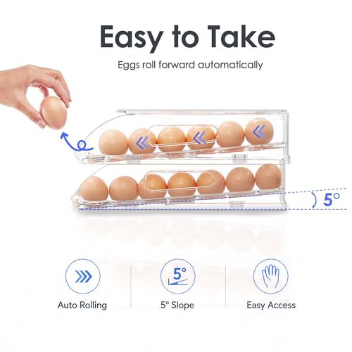 SMRCAD 12-Egg Dispenser with Silicone Bumpers, Auto-Rolling, Stackable | BPA-free food-grade PET | Stackable with lid | Built-in handle | Fits Large to Jumbo Eggs | Hand wash only - size: 1 Layer Holder 12 Eggs(M SIZE)